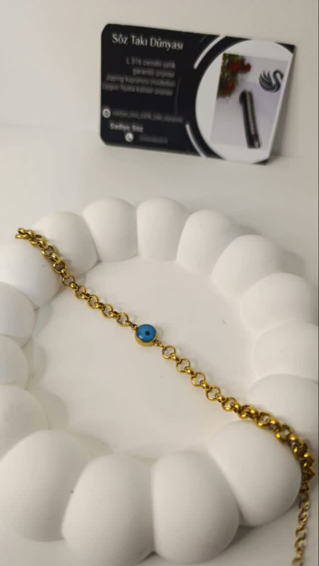 Altın Rengi Tek Nazarlı Rolo Zincir Bileklik
