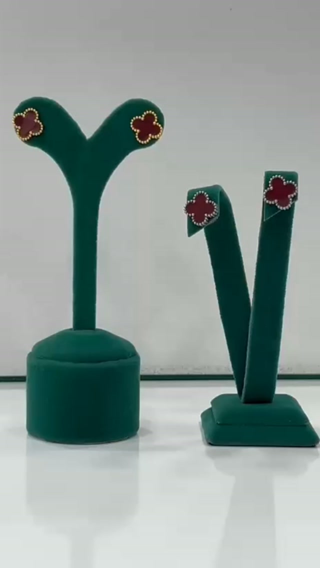 Bordo Yonca Taşlı Küpe
